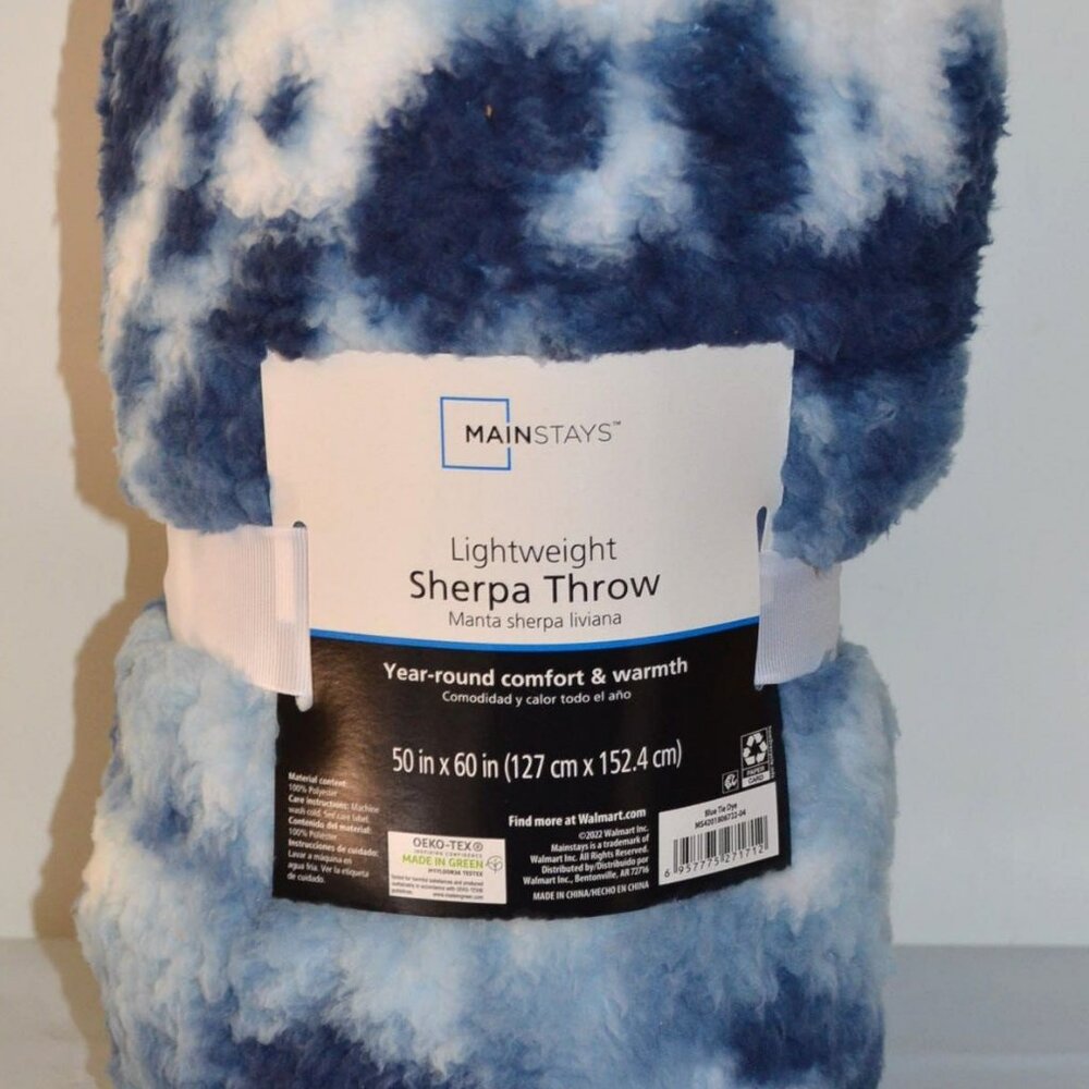 Mainstays Lightweight Sherpa Throw Blue Tie Dye 50 in x 60